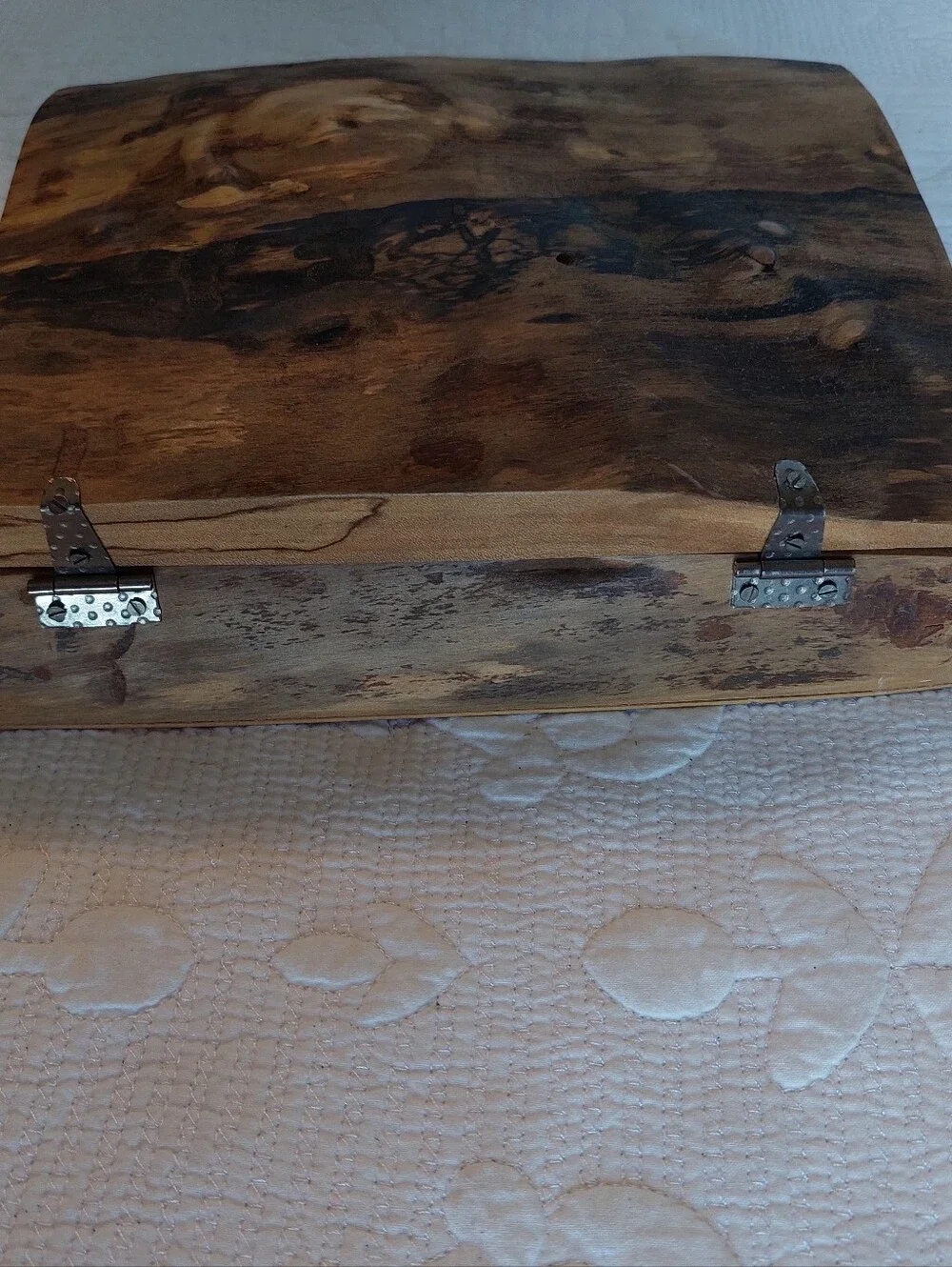 Handmade Walnut Burl Wood Box with Lid Live Edge Rustic Cabin Cottage Core READ